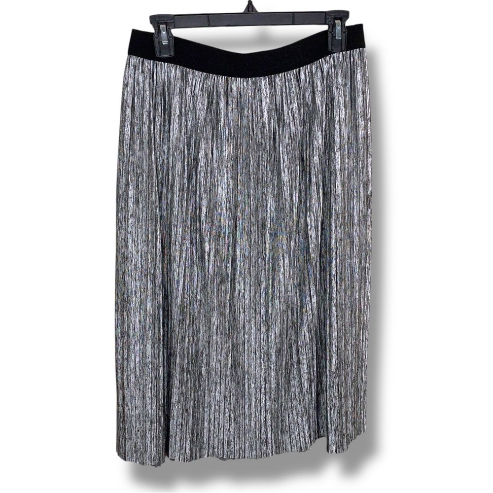 XL Joe B Benbasset Silver Shimmer Pleated Skirt Elastic Waistband Holiday Event